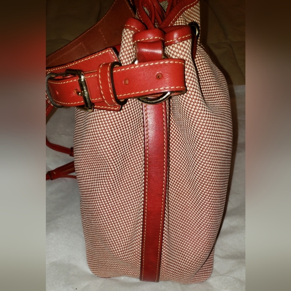 Dooney and Bourke Woven Canvas Drawstring Bag w/Pouch Color Red - Picture 4 of 10